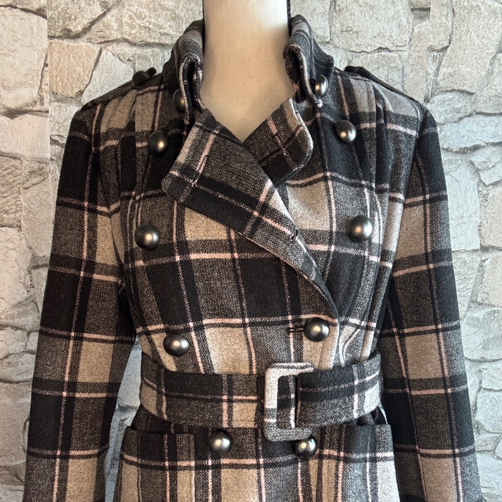 Forever 21 Black and Gray Plaid Pea Coat - Picture 2 of 5